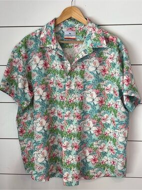 Simply Southern Outfitters  Tropical Floral Short-Sleeve Shirt - White/Teal/Pink